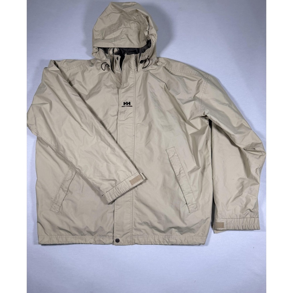 Helly Hansen Jacket Mens 2XL Beige Hooded Mesh Lined Windbreaker Outdoor Hiking